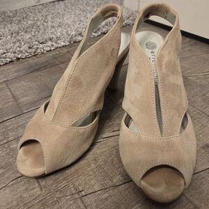 Eric Michael Taupe Suede Peep-Toe Slingback Heels